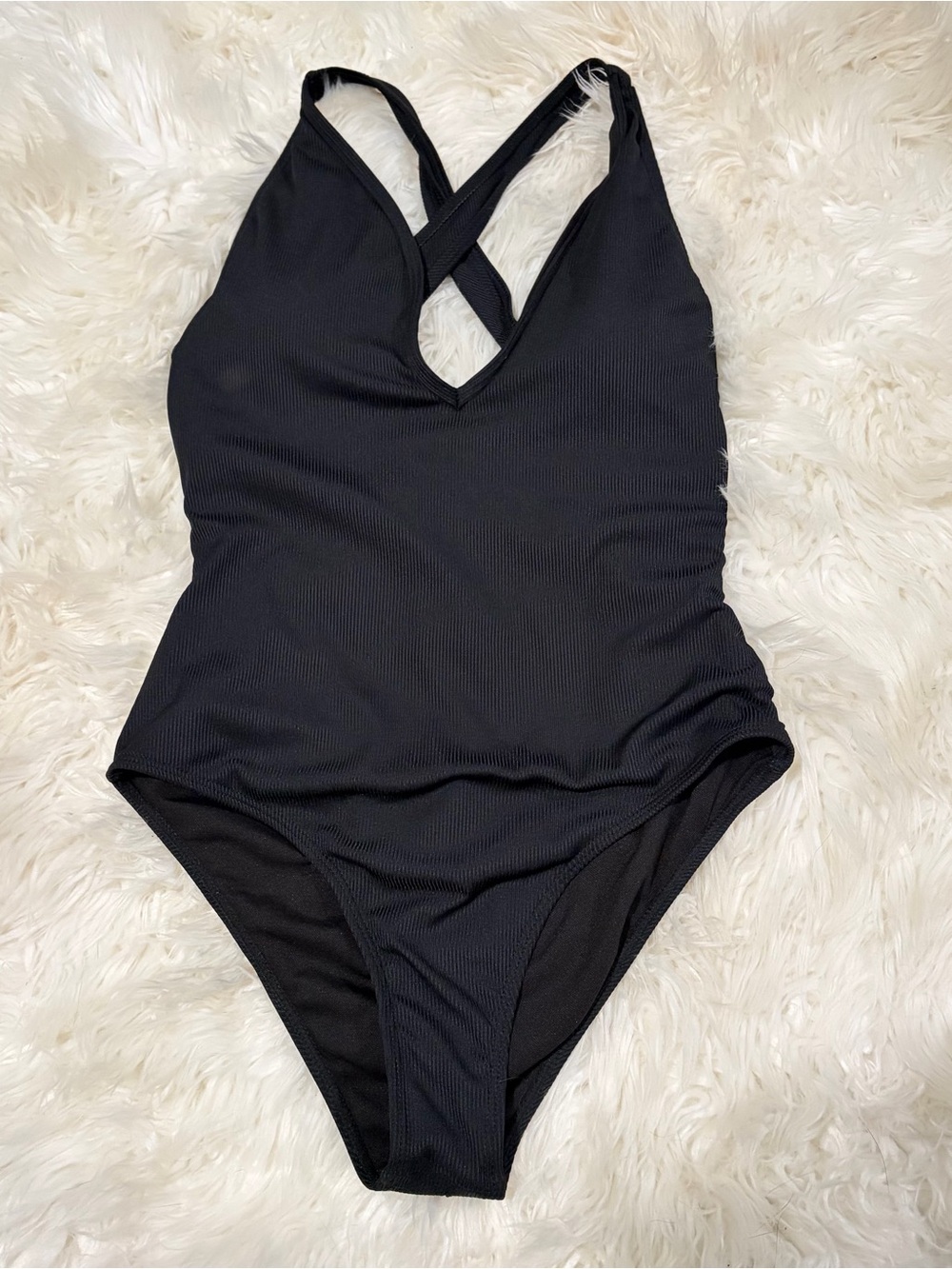 Black one piece swimsuit open back and deep V size‎ M